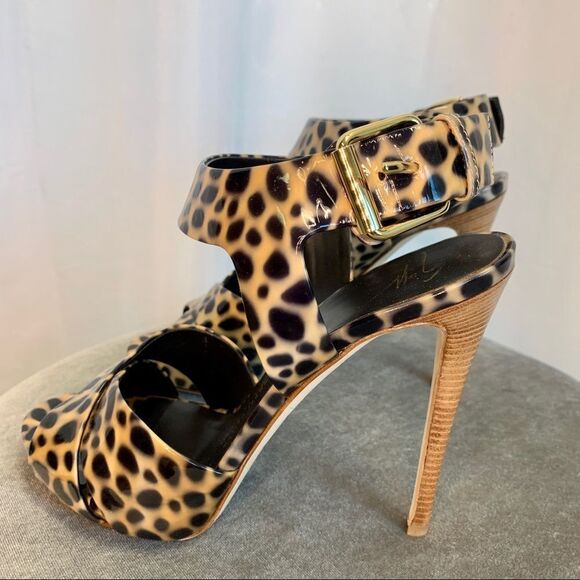 Giuseppe Zanotti Leopard cheetah animal print patent high heel sandals Sz 38.5 - Picture 5 of 13